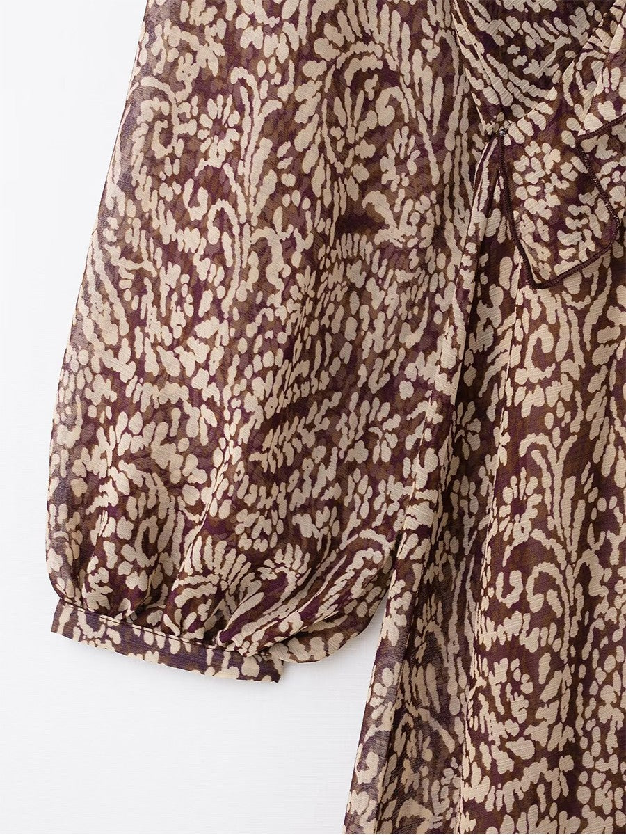 Derpai Langes Kleid Chiffon Paisley-Muster V-Ausschnitt lange Ärmel Boho