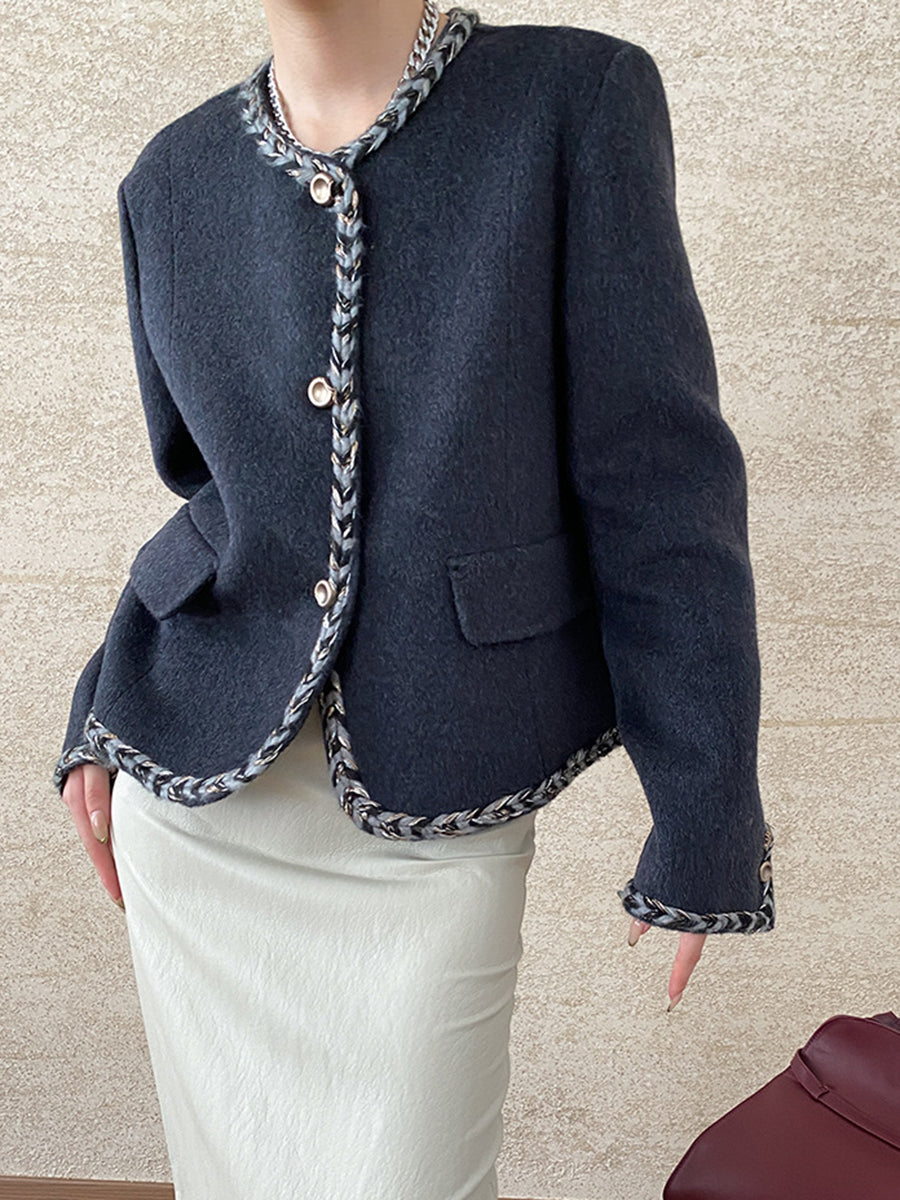 Derpai Wolljacke mit kontrastierendem Besatz und Taschen Damen