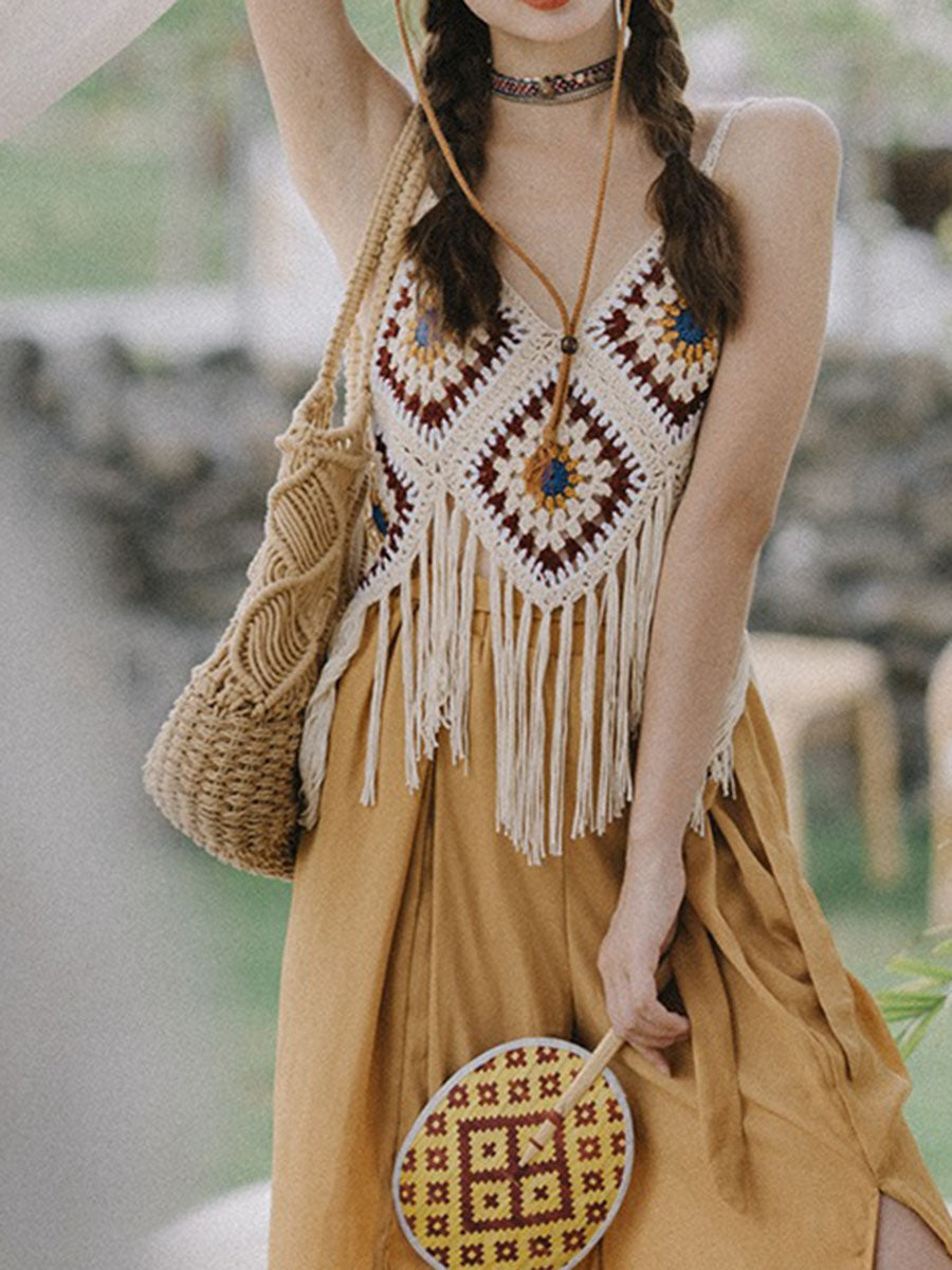 Derpai Boho-Crochet-Top mit dekorativen Fransen – für Urlaub & Strand