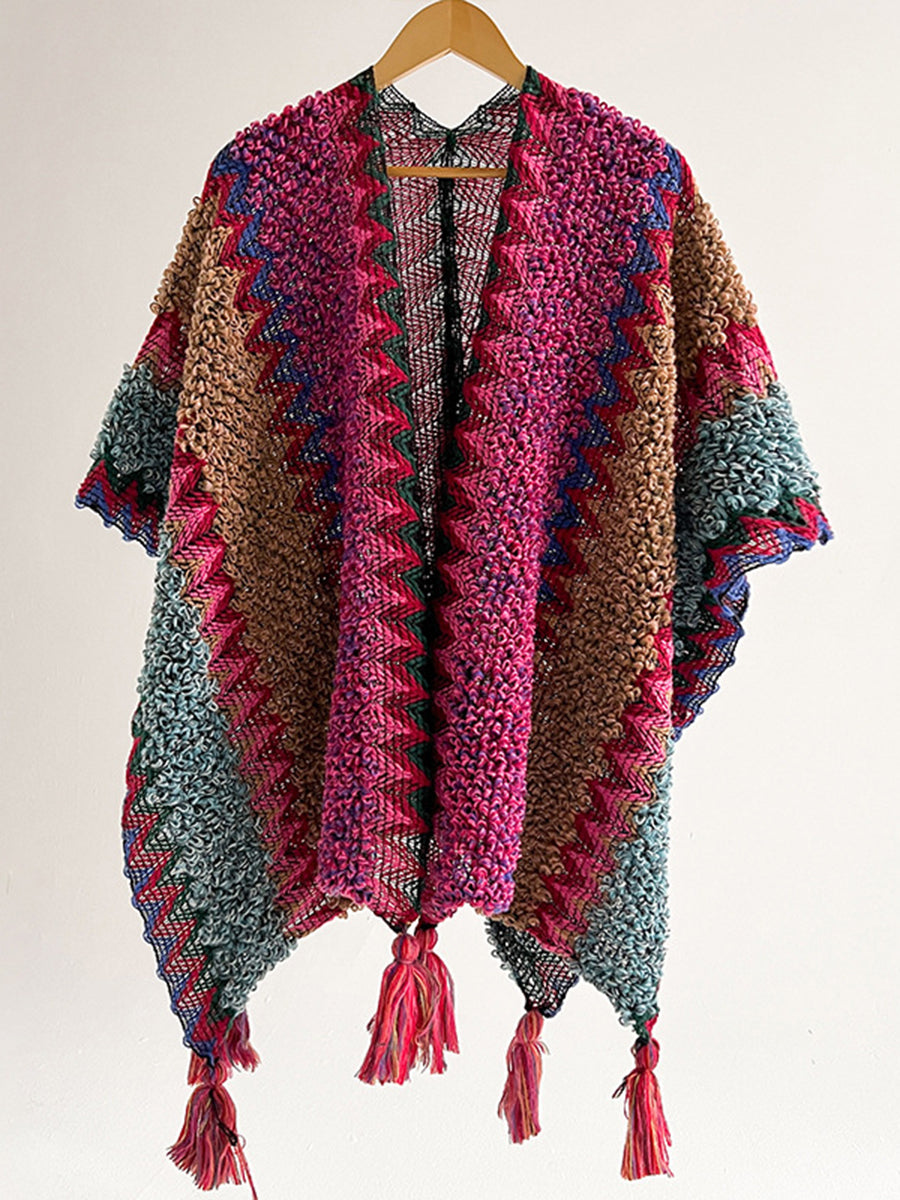 Derpai Gestrickter Schal mit Fransen ethnischer Stil
