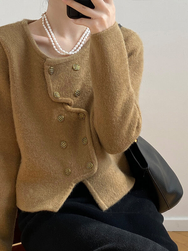Derpai Asymmetrischer Cardigan mit doppelter Knopfleiste – Damenmode
