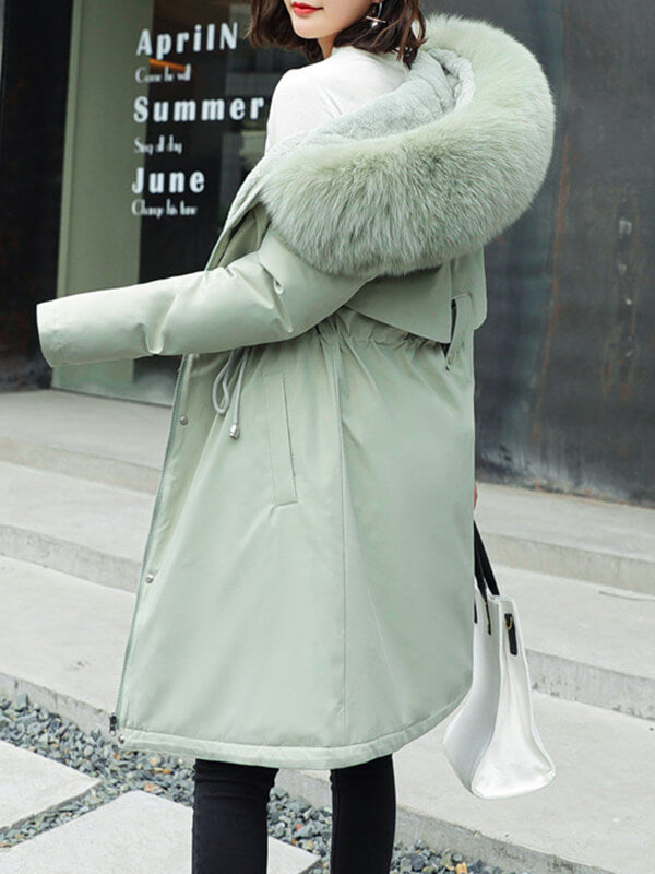 Derpai Lange Parka mit Fleece-Futter Taschen und Kapuze Damen Winter