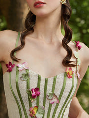 Derpai Figurbetontes langes Kleid mit Blumenmuster & Schnürung – für Ball oder Hochzeit