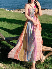 Derpai Langes Kleid mit Blumenprint und feinen Trägern Boho-Stil mehrfarbig