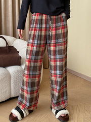 Derpai Weite Wollhose mit Karomuster und Trägern Damen Weihnachten
