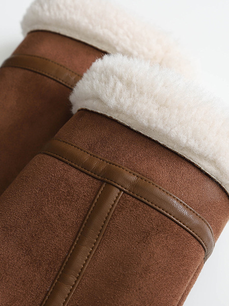 Derpai Fliegerjacke aus Wildlederimitat mit Wollfutter Damen Winter