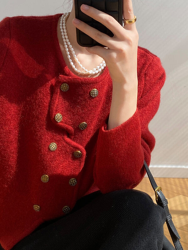 Derpai Asymmetrischer Cardigan mit doppelter Knopfleiste – Damenmode