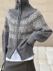 Derpai Jacquard-Pullover mit Reißverschluss Damen Vintage Weihnachten