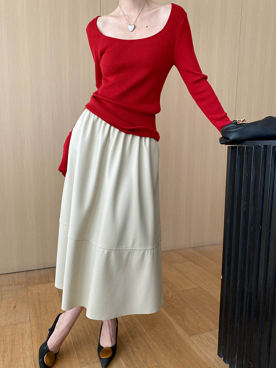 Derpai Strickpullover mit quadratischem Ausschnitt und ausgestellten Ärmeln Damen