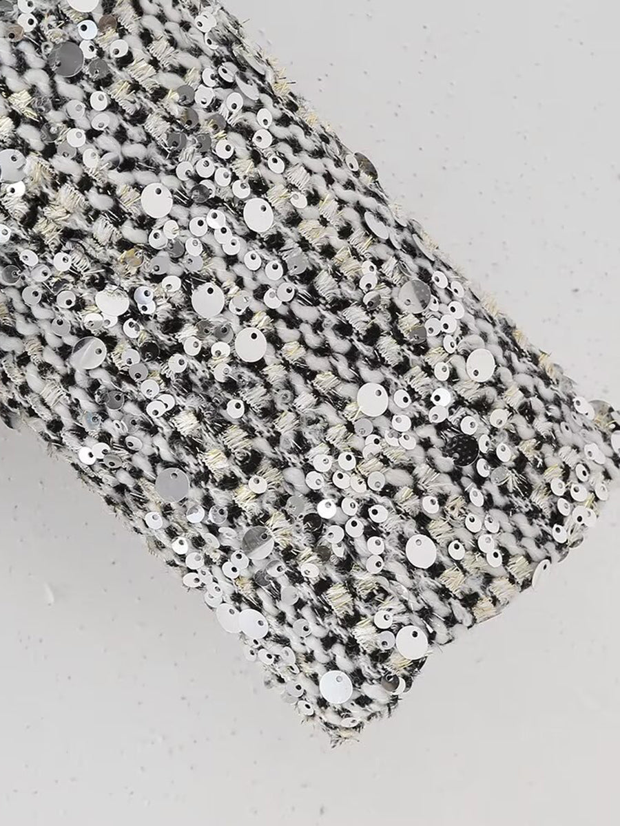 Derpai Glänzende Tweedjacke mit Pailletten und Rundhalsausschnitt Damen Silber