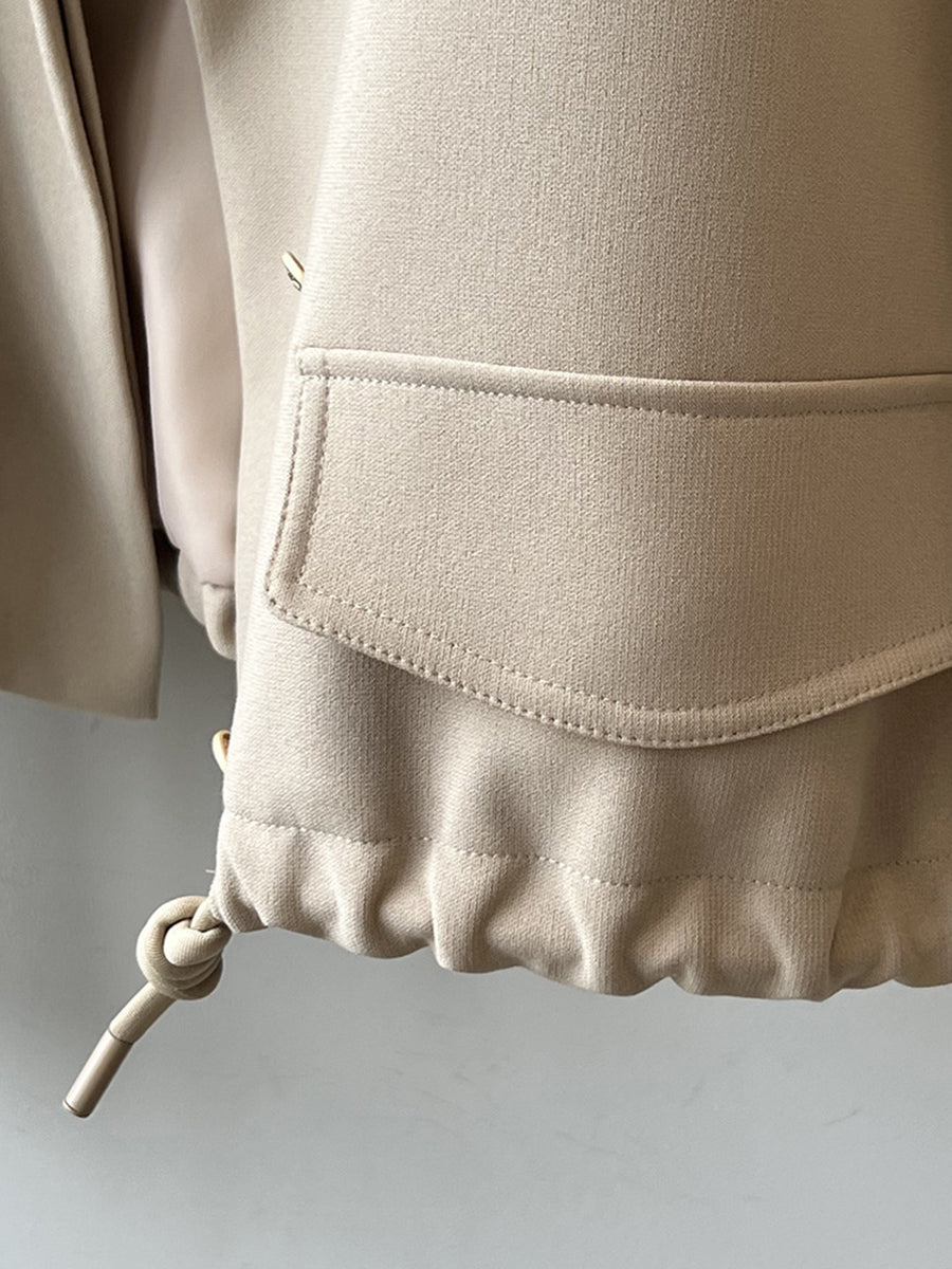 Derpai Kurze Jacke mit Tunnelzug Knopfleiste Taillierung und Stehkragen modisch Damen