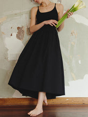 Derpai Schwarzes Trapez-Abendkleid mit feinen Trägern lang