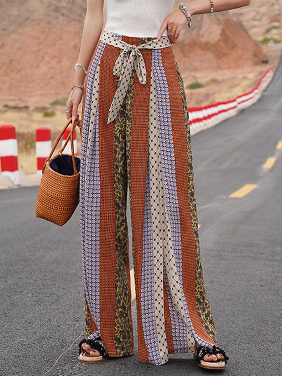 Derpai Lange weite Schlaghose mit Schlitz Damen Boho-Stil