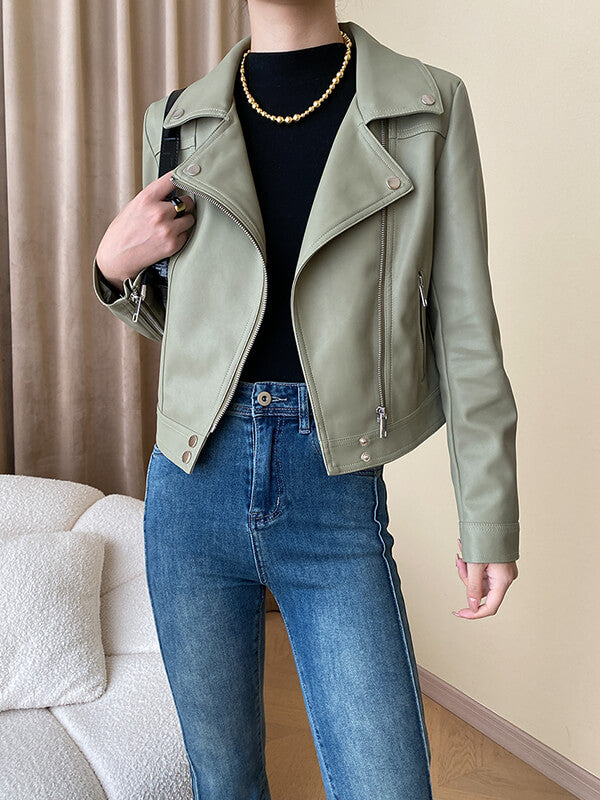 Derpai Kurze PU-Lederjacke mit Taschen – modischer Damenstil