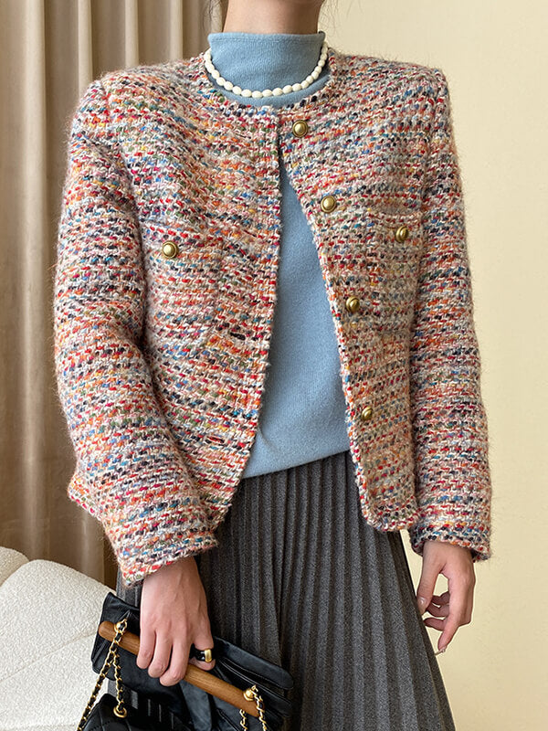Derpai Tweedjacke mit Daunenfüllung Taschen und Knöpfen – Elegante Winterjacke für Damen