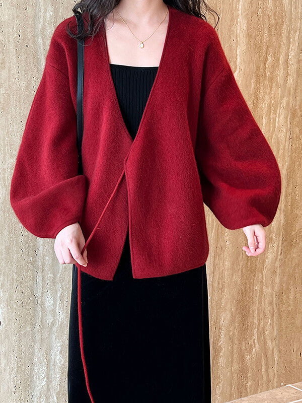 Derpai Roter Strick-Cardigan mit Spaghettiträgern – Weihnachtsstil