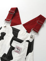 Derpai Denim-Latzhose mit Kuhmuster & Taschen – Damen