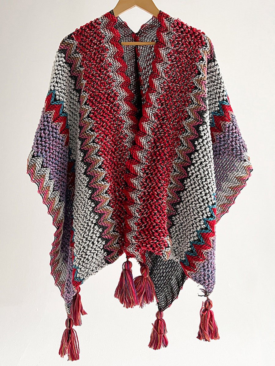 Derpai Gestrickter Schal mit Fransen ethnischer Stil