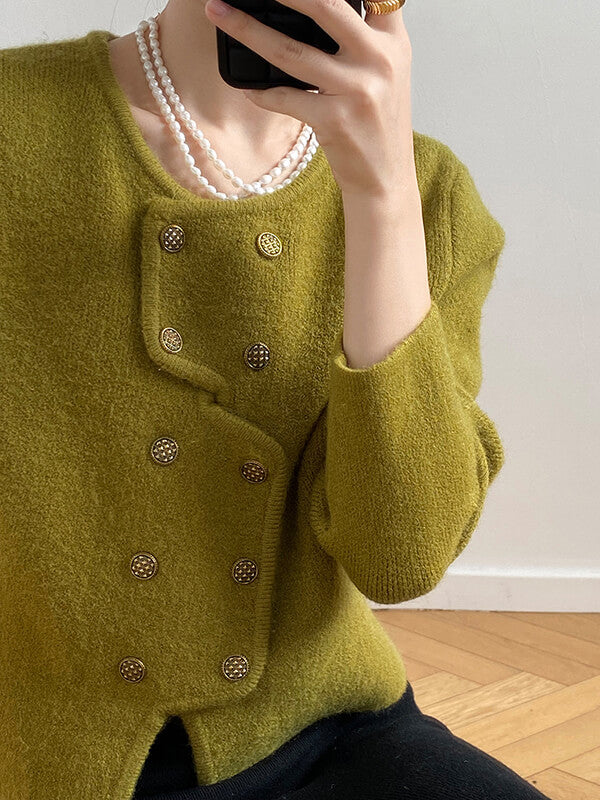 Derpai Asymmetrischer Cardigan mit doppelter Knopfleiste – Damenmode