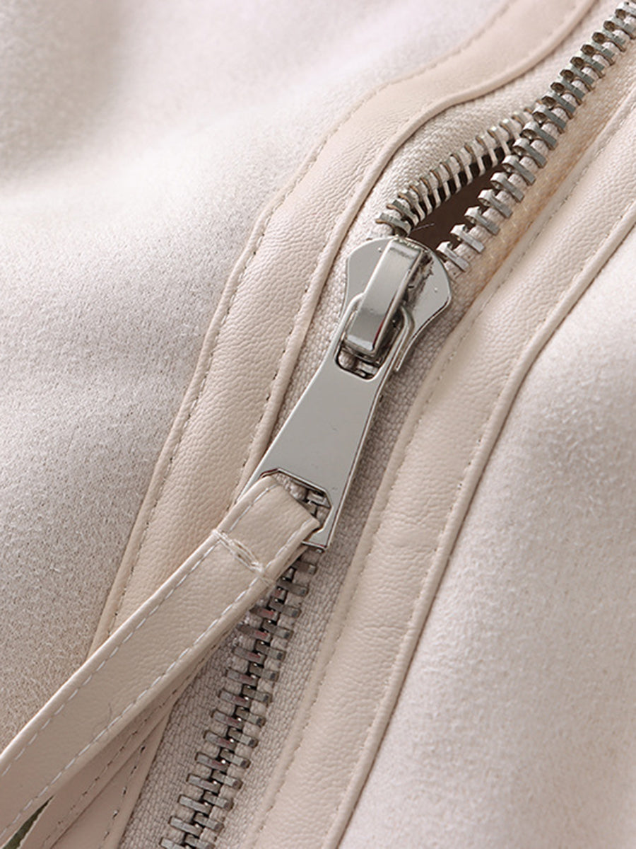 Derpai Fliegermantel aus Wildlederimitat mit Fleecefutter Damen Winter modisch