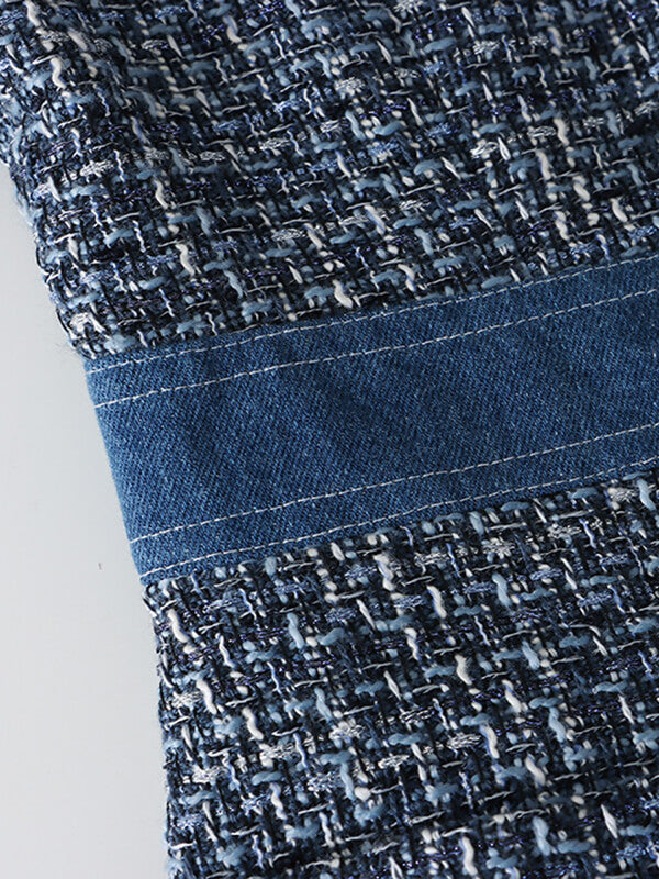 Derpai Mini-Tweedkleid aus Denim mit Rundhalsausschnitt & Taschen – für Abschlussball