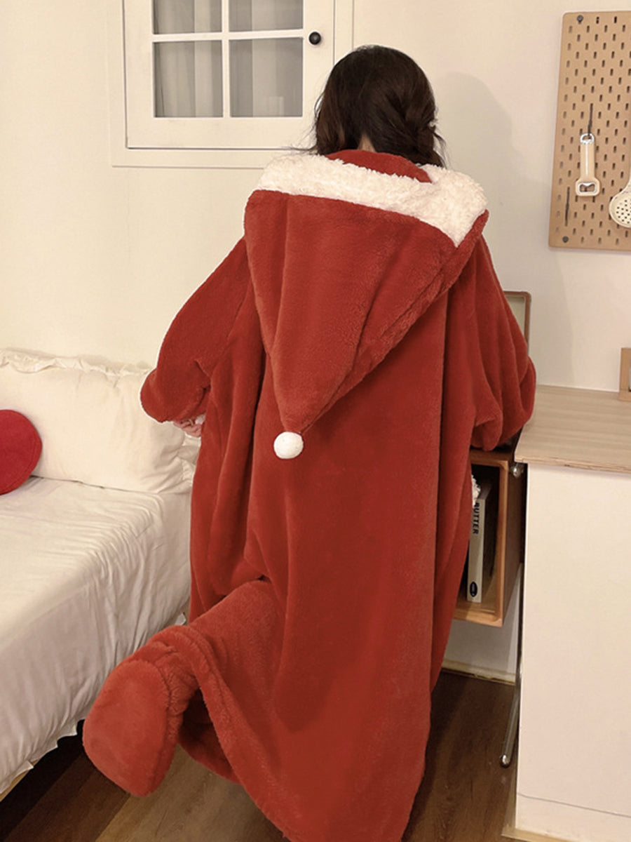 Derpai Weihnachts-Pyjama mit Kapuze und Taschen oversized Winter