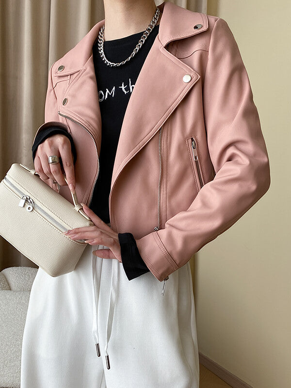 Derpai Kurze PU-Lederjacke mit Taschen – modischer Damenstil