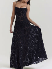 Derpai Elegantes langes Abendkleid mit Jacquardmuster und feinen Trägern – für Hochzeit