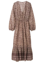 Derpai Langes Kleid Chiffon Paisley-Muster V-Ausschnitt lange Ärmel Boho