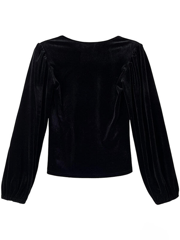 Derpai Schwarzes Samt-Top mit eckigem Ausschnitt – elegant & vintage