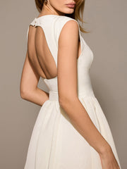 Derpai Langes Trapezkleid Rückenfrei Cocktail elegant Weiß