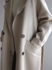 Derpai Eleganter langer Wollmantel mit doppelter Knopfleiste Gürtel und Taschen Damen