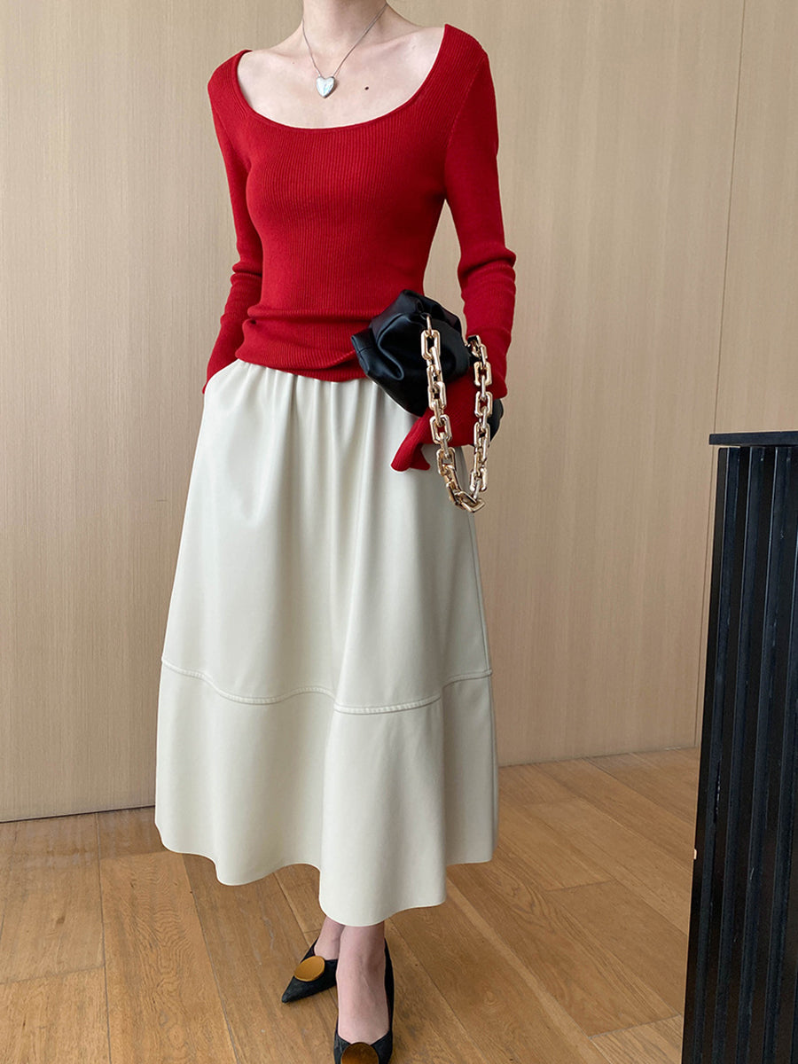 Derpai Strickpullover mit quadratischem Ausschnitt und ausgestellten Ärmeln Damen