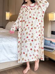 Derpai Herz-Pyjama mit Claudine-Kragen ausgestellten Ärmeln Damen Weihnachten oversized