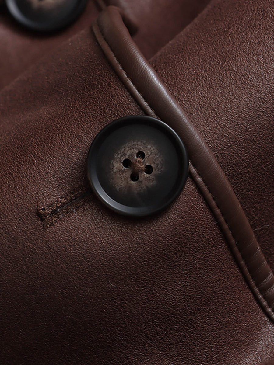 Derpai Fliegerjacke aus Kunstleder wendbar Knopfleiste Damen