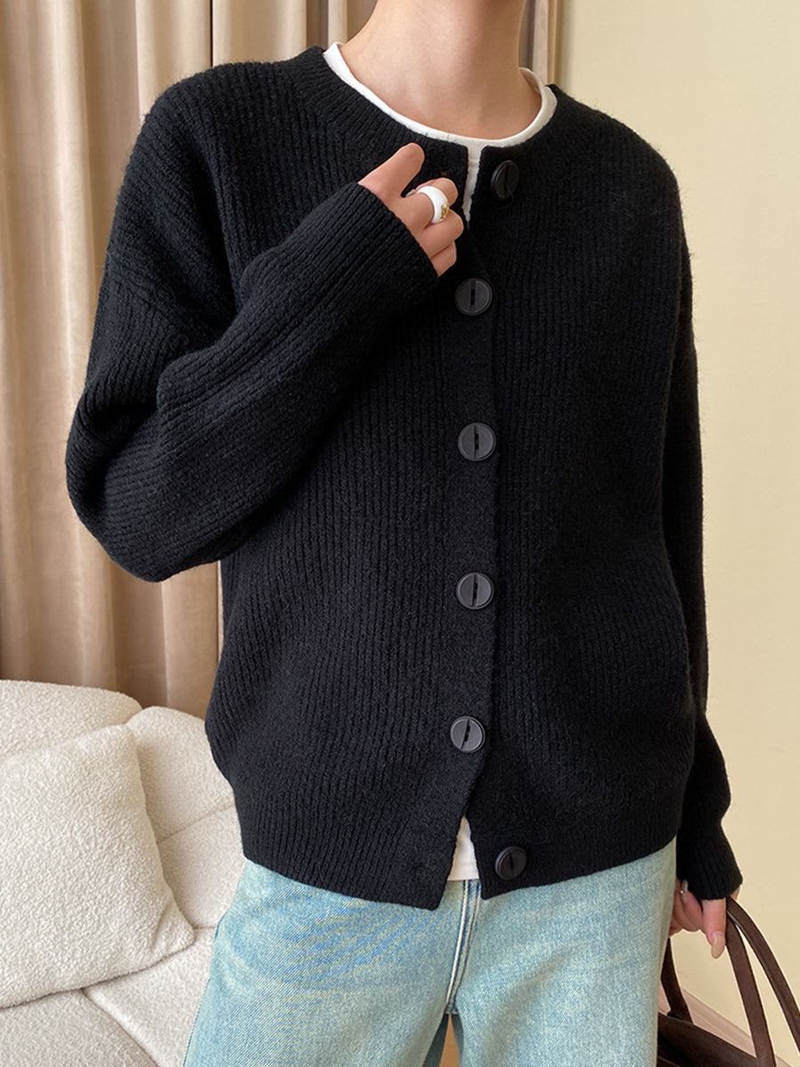 Derpai Cardigan mit Knopfleiste und Rundhalsausschnitt Damen casual
