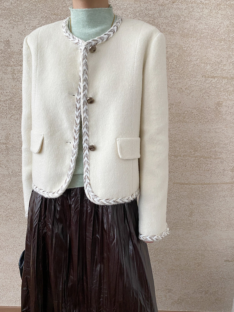 Derpai Wolljacke mit kontrastierendem Besatz und Taschen Damen