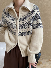 Derpai Jacquard-Pullover mit Reißverschluss Damen Vintage Weihnachten
