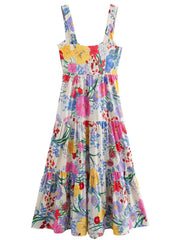 Derpai A-Linien-Strandkleid mit Blumenprint und Trägern