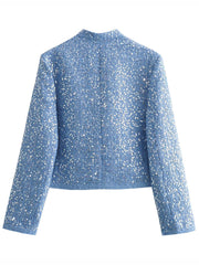 Derpai Glänzende Tweedjacke mit Pailletten Damen modisch