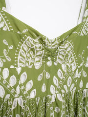 Derpai Langes Abendkleid mit Paisley-Stickerei Grün ärmellos feine Träger – für Ball & Strand