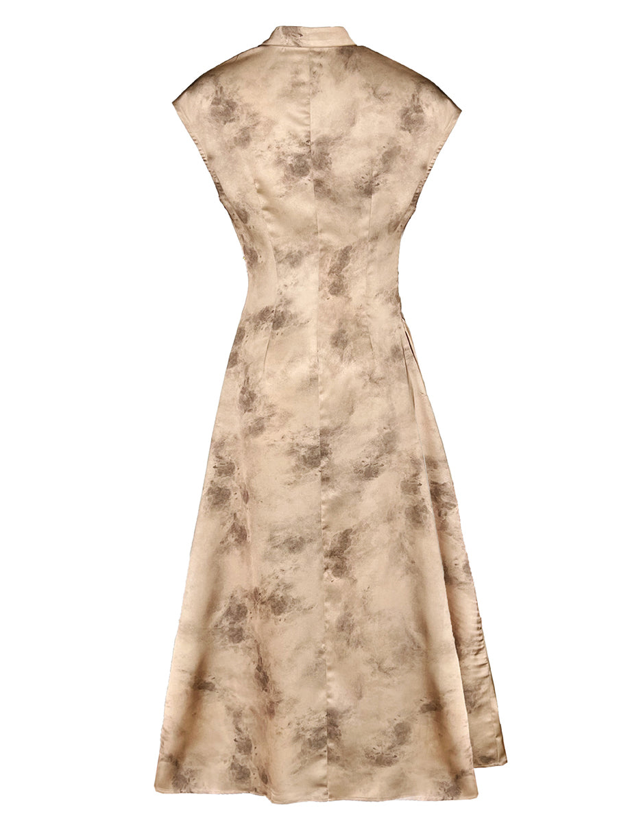 Derpai Elegantes ärmelloses Qipao-Cheongsam aus goldenem Satin