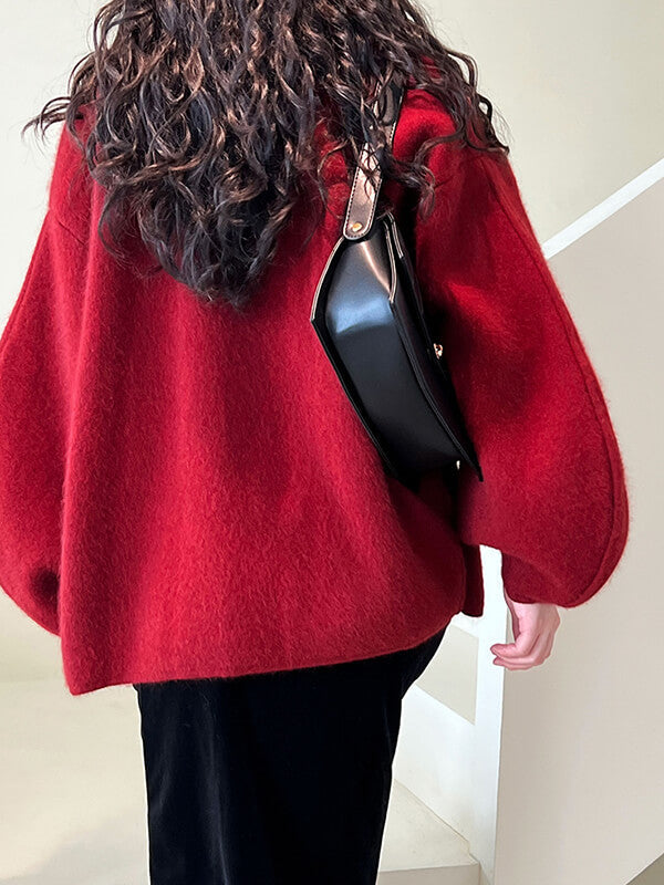 Derpai Roter Strick-Cardigan mit Spaghettiträgern – Weihnachtsstil