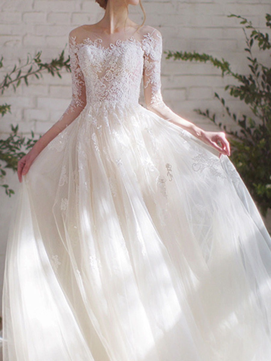 Derpai Weißes Brautkleid im Boho-Stil Maxi-Prinzessinnen-Schnitt