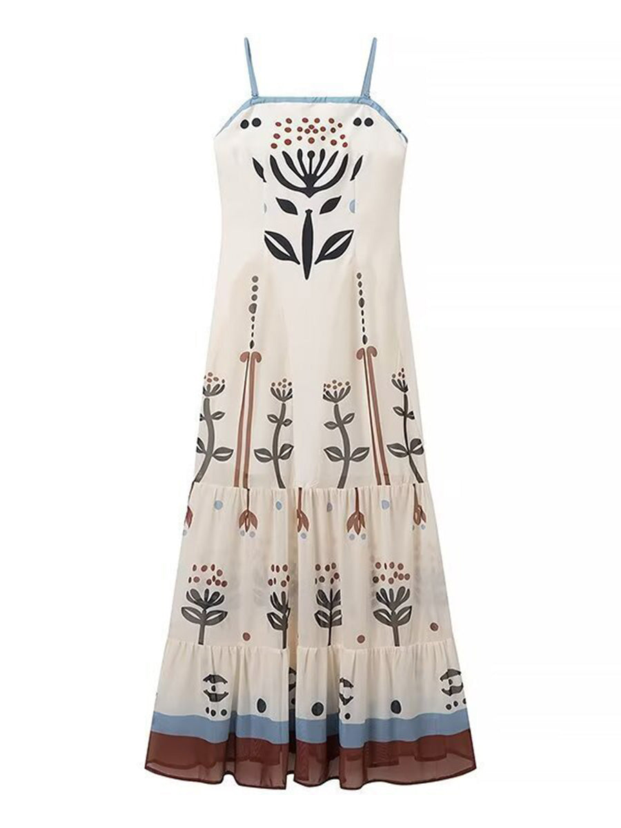 Derpai Langes Ethno-Kleid mit Rüschen und feinen Trägern – für Ball und Strand