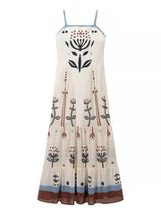 Derpai Langes Ethno-Kleid mit Rüschen und feinen Trägern – für Ball und Strand