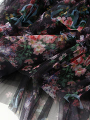 Derpai Langer Tüllrock mit Blumenprint Damen