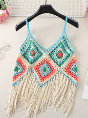 Derpai Boho-Crochet-Top mit dekorativen Fransen – für Urlaub & Strand