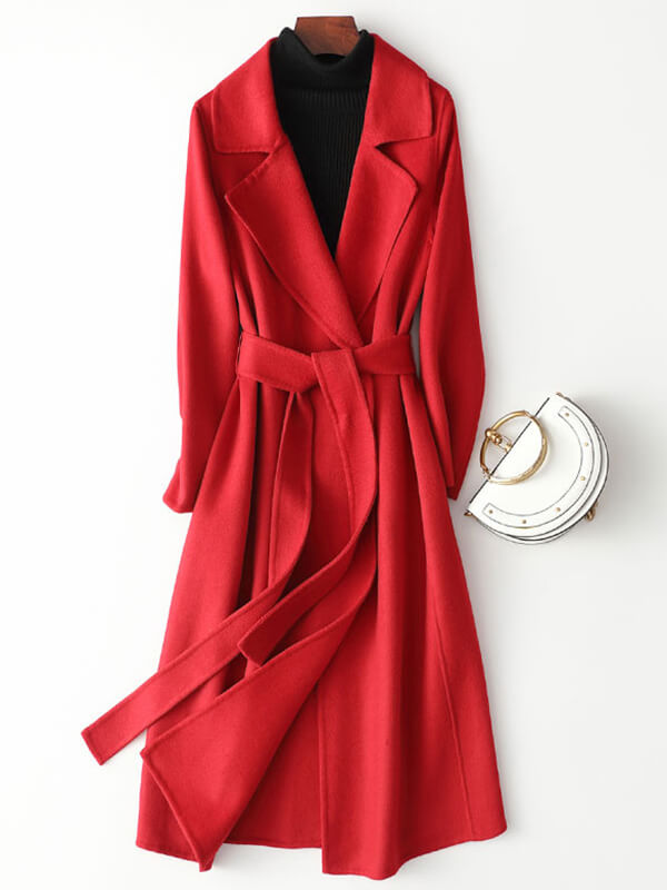 Derpai Langer Oversized-Wollmantel mit Gürtel und Taschen Damen
