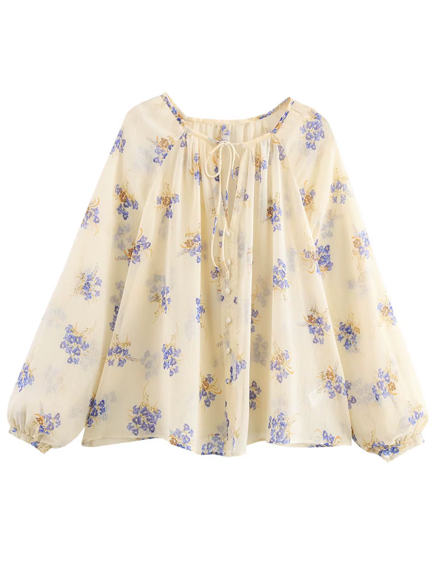 Derpai Weite Bluse aus Chiffon Blumenprint Spaghettiträger